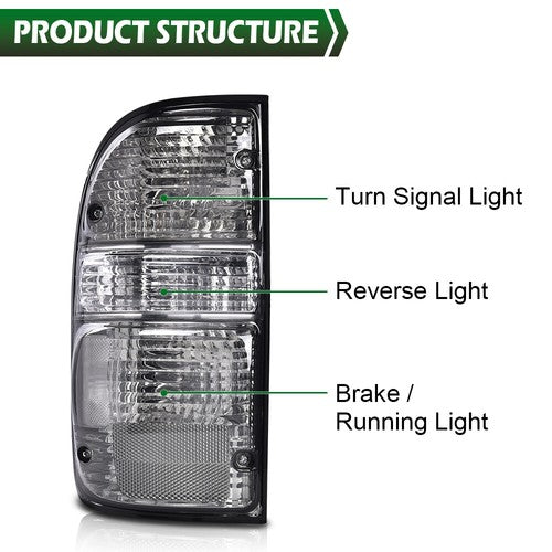 Fit For 01-04 Toyota Tacoma Smoke Tail Lights Brake Lamps Assembly w/ Bulbs