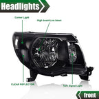 Black Headlights Fit For 05-11 Toyota Tacoma Signal Lamps Left+Right Pair