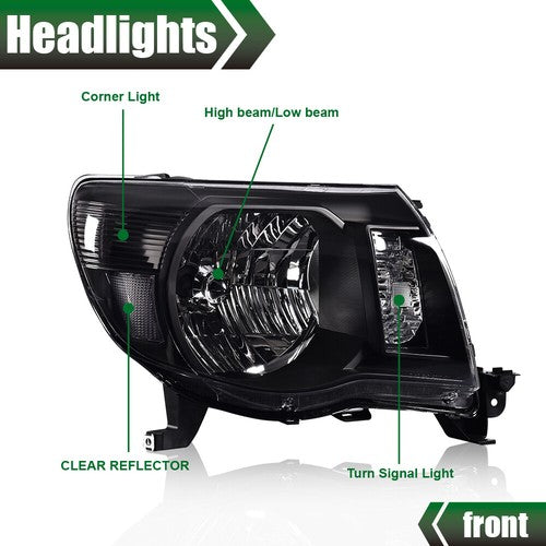 Black Headlights Fit For 05-11 Toyota Tacoma Signal Lamps Left+Right Pair