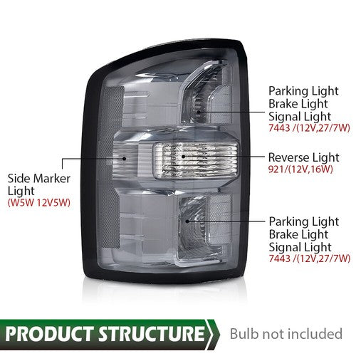 Fit For 16-2018 GMC Sierra 1500/16-19 2500 3500 HD Tail Lights Brake Lamps Smoke