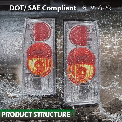 Fit For 1989-1995 Toyota Pickup Red/Chrome Tail Lights Brake Lamps Left+Right