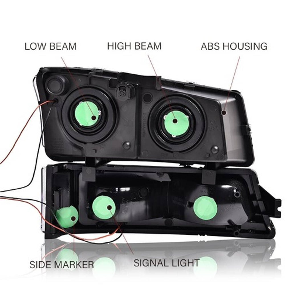 Fit For 03-2006 Chevrolet Silverado LED Tube Smoke Black Headlights+Tail Lights