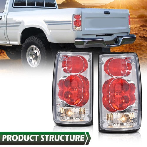 Fit For 1989-1995 Toyota Pickup Red/Chrome Tail Lights Brake Lamps Left+Right