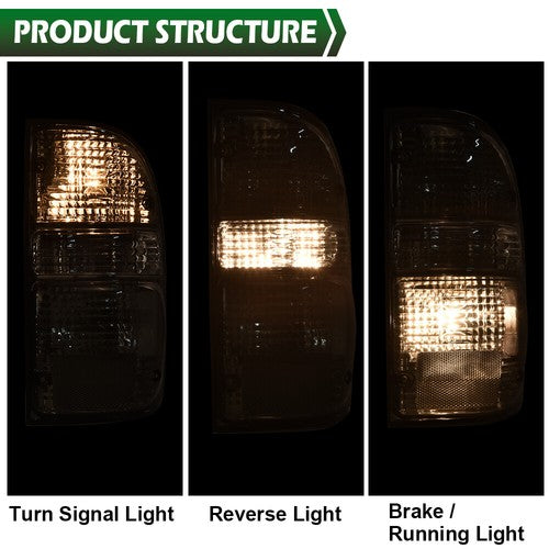 Fit For 01-04 Toyota Tacoma Smoke Tail Lights Brake Lamps Assembly w/ Bulbs