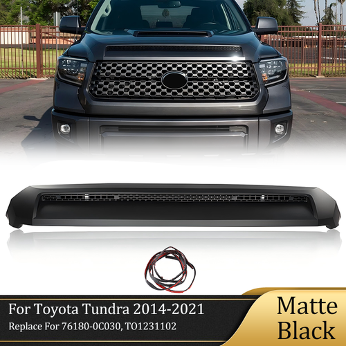 Front Upper Hood Bulge Molding Trim Matte Black For Toyota Tundra 2014-2021