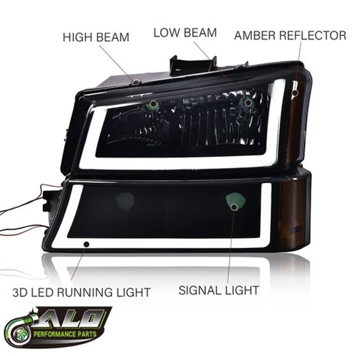 Fit For 03-2006 Chevrolet Silverado LED Tube Smoke Black Headlights+Tail Lights