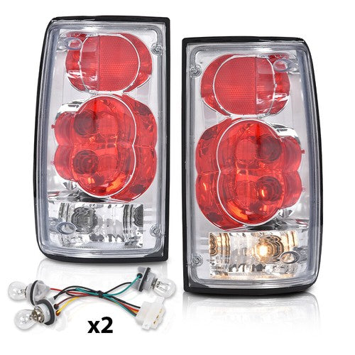Fit For 1989-1995 Toyota Pickup Red/Chrome Tail Lights Brake Lamps Left+Right