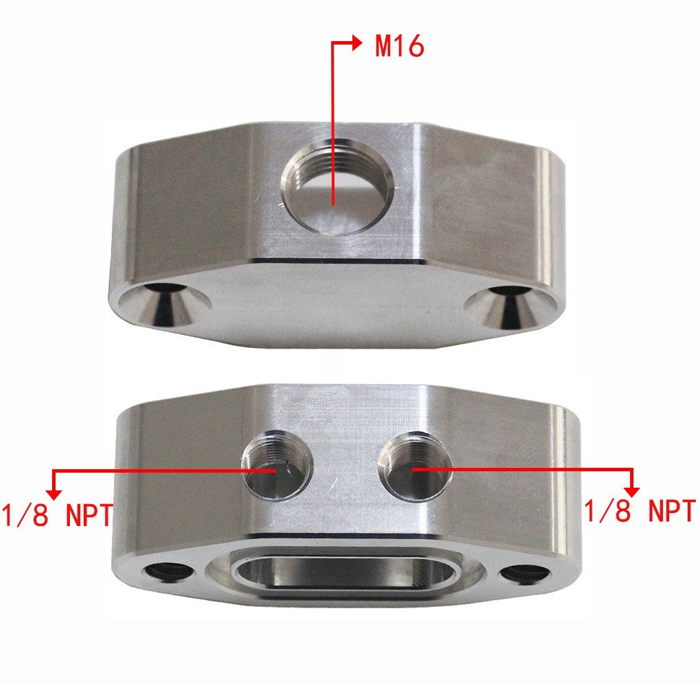 FOR LS TWIN TURBO DUAL 90 degree 1/8" NPT OIL FEED LINE ADAPTER PLATE LS1