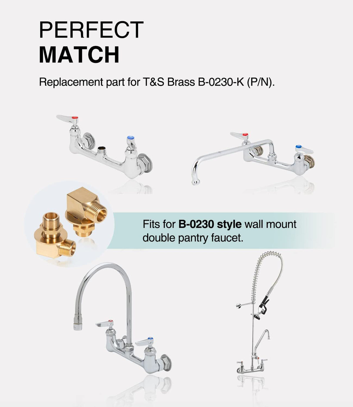 B-0230-K Wall Mount Faucet Install Kit for T&S B-0230 Style 1/2???? NPT Faucets