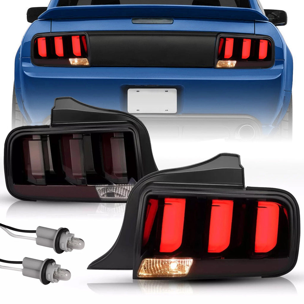Pair LED Tube Signal Brake Lamps Smoked Tail Lights For 2005-2009 Ford Mustang