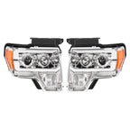 Projector Headlight Assembly Fit Ford F150 F-150 2009-2014 Chrome DRL LED Tube