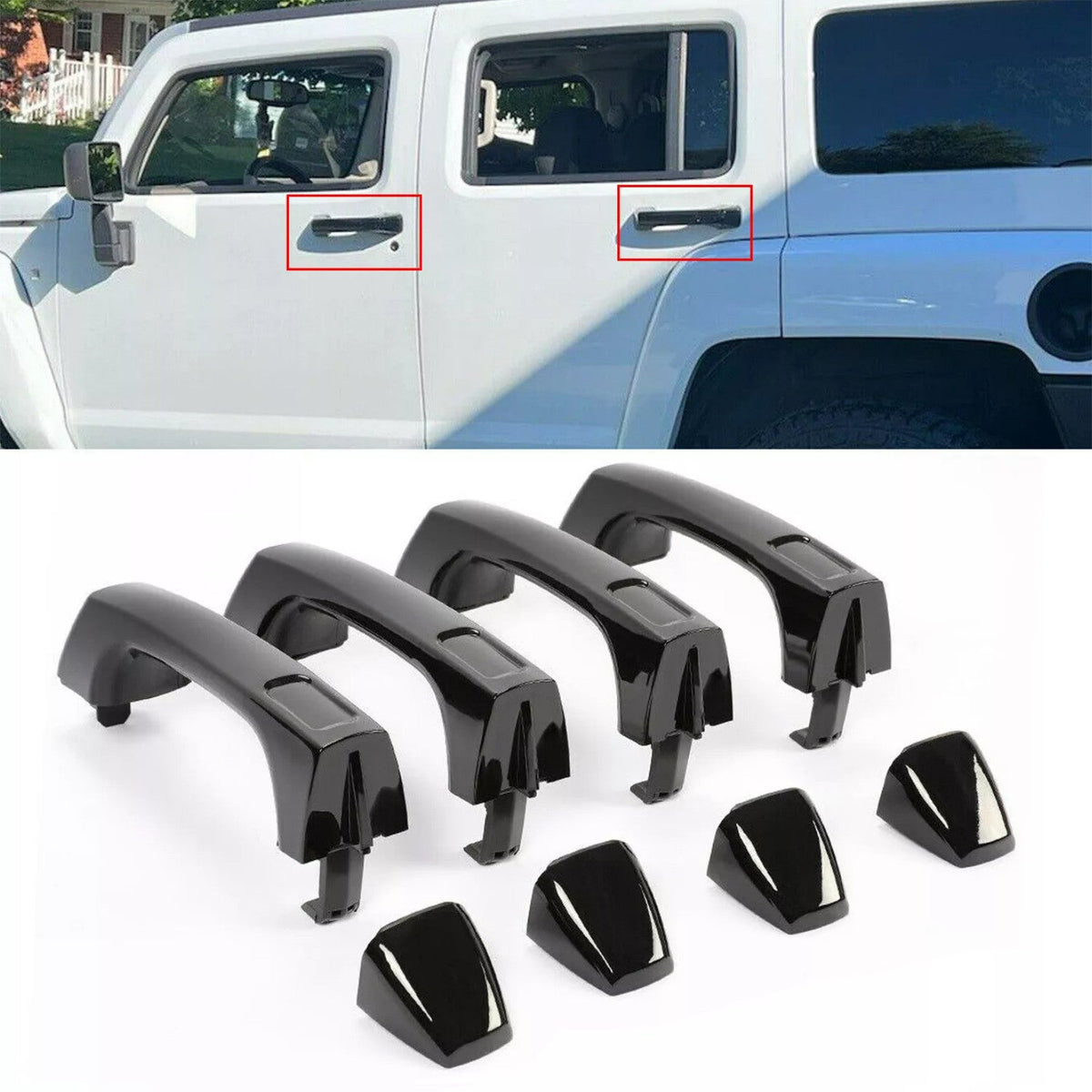 4PCS Gloss Black Exterior Door Handles Fit Hummer H3 2006-2010 For 25832250