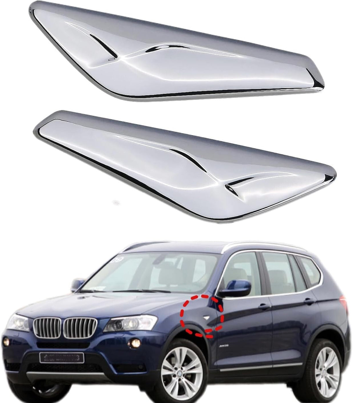 Left + Right Side Fender Chrome Emblem Moulding For BMW X3 F25 X4 F26 2015-2017