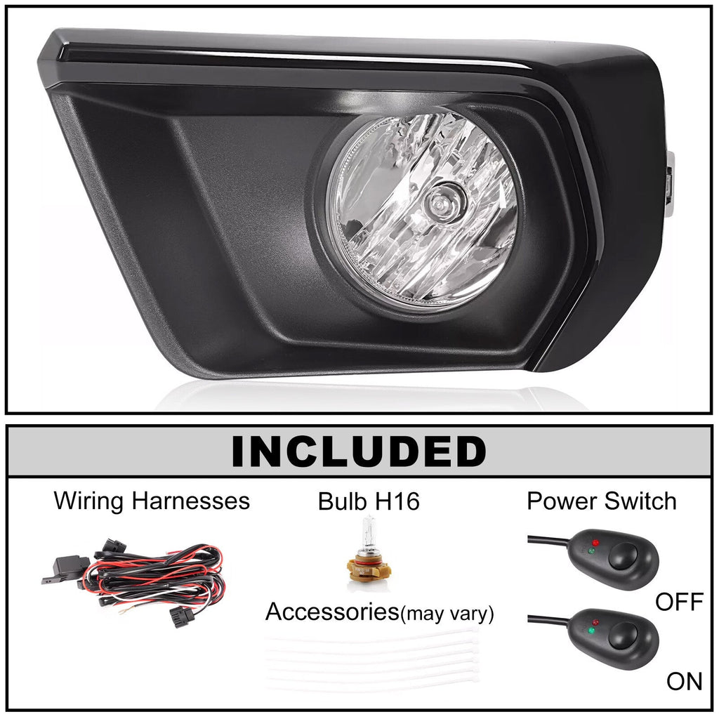 Clear Fog Light For Chevy Colorado 2021-2022 w/Bezel Relay Switch Wire Bulb Pair