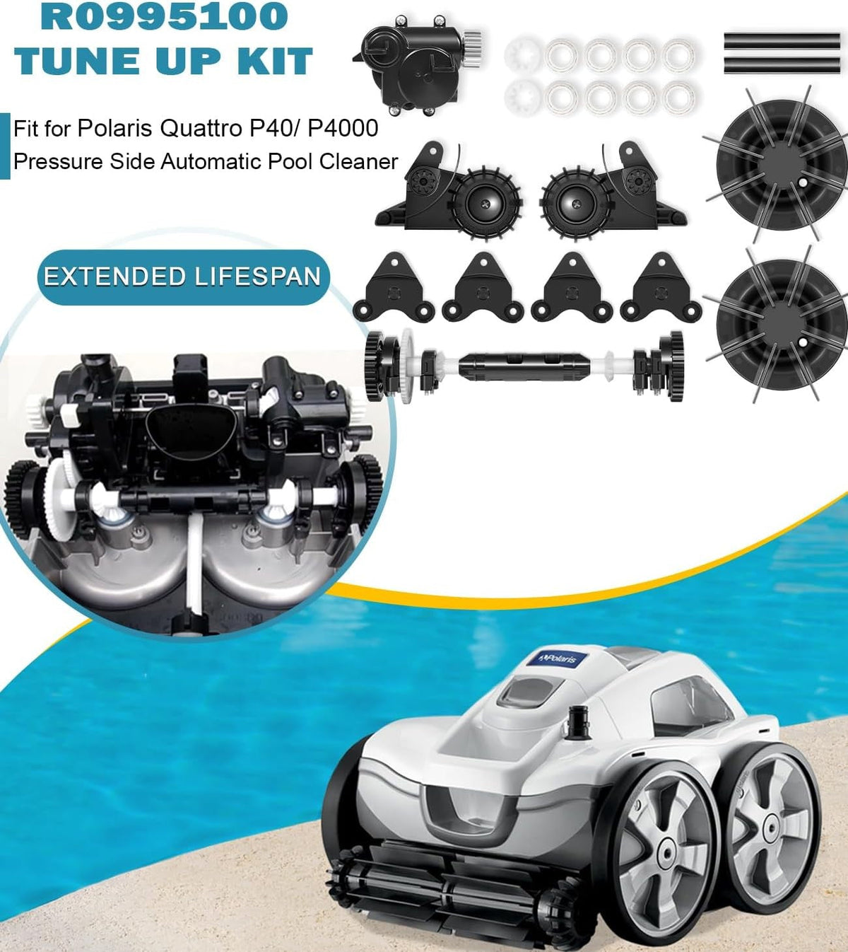 for Polaris Quattro P40 P4000 Pool Cleaner R0995100 Tune Up Kit Rebuild Parts