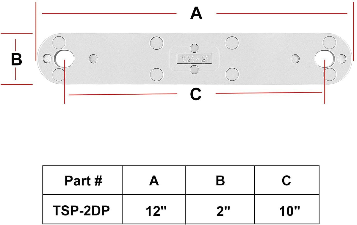 Transom Support Plate for Lower Bolt Holes 12" X 2", Holes 10"