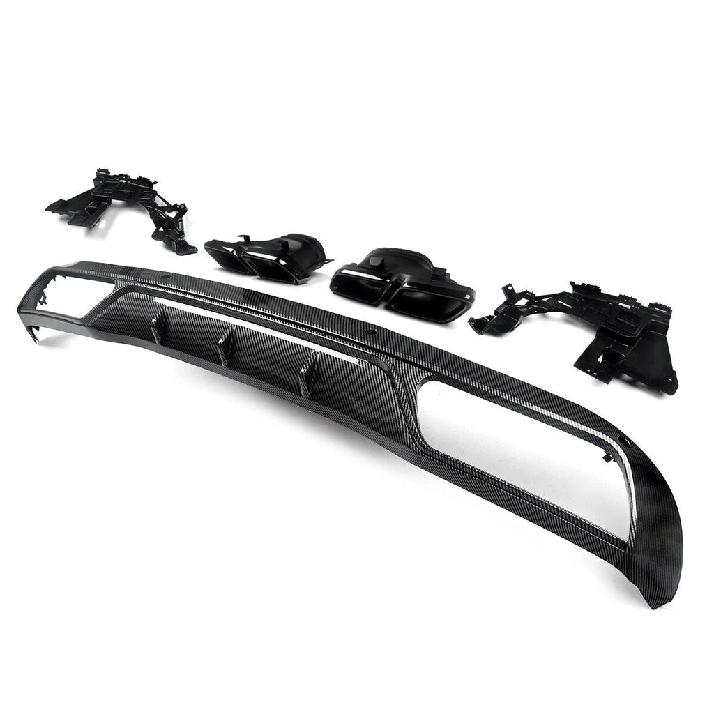 Rear Carbon Fiber Color Bumper Diffuser+Exhaust Tips Fit Benz W205 Sedan 15-18