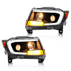 For Jeep Grand Cherokee 2011 2012 2013 LED DRL Projector Headlights Black Pair
