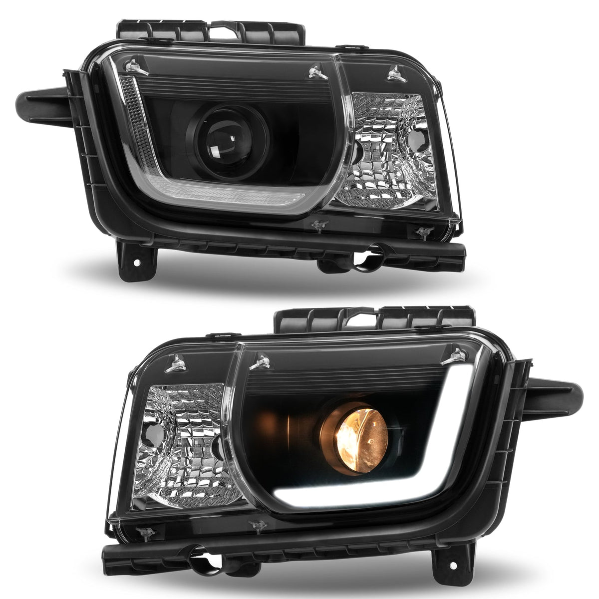 Pair LED Tube Projector Headlights Headlamp Black For Chevrolet Camaro 2010-2013