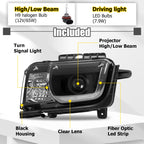 Pair LED Tube Projector Headlights Headlamp Black For Chevrolet Camaro 2010-2013