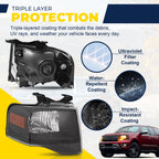 For Ford Expedition 2007-2014 Black Headlights Amber Corner W/All bulbs Pair