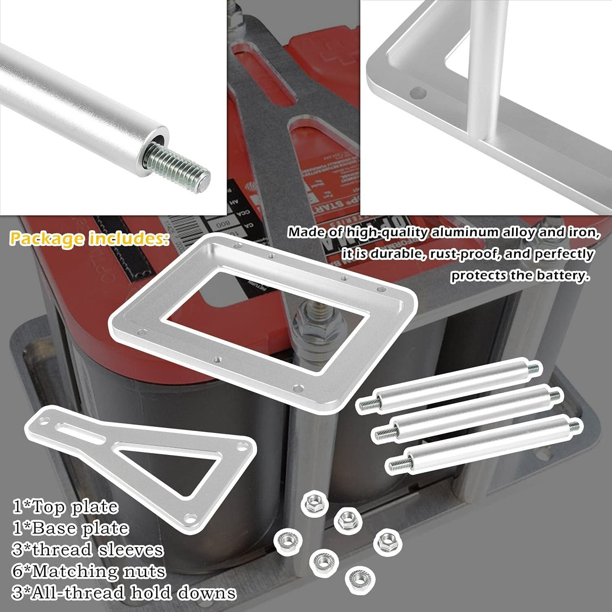 Universal Aluminum Battery Tray Hold Down Trunk Relocation Box 551181