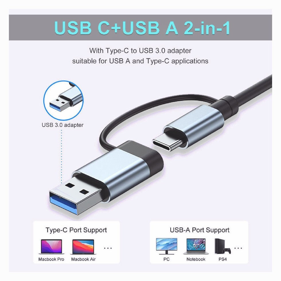 Adapter USB C HUB Type 7/8Port 5G Speed Multi USB Splitter For PC Laptop Macbook
