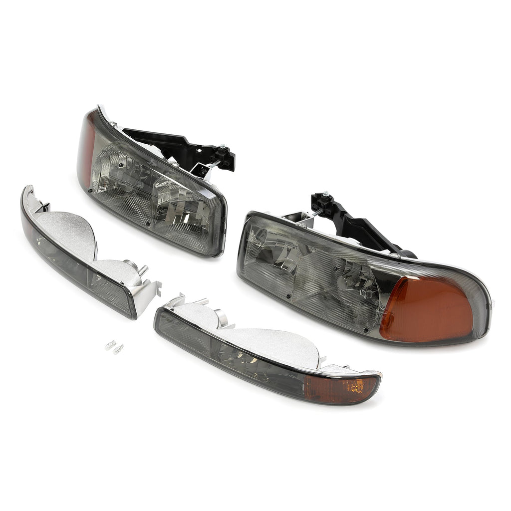 Chrome Headlights+Bumper Lamp Smoke Lens For GMC Sierra 1500 Yukon XL 1999-2007
