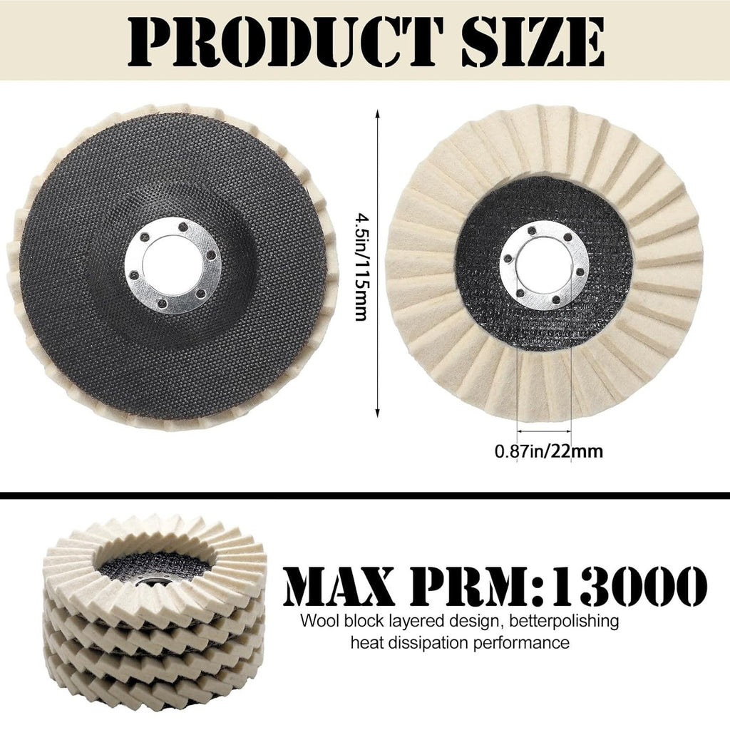 5pcs 4.5" Wool Polishing Wheels Buffer Pads Flap Felt Polishing Finishing Disc