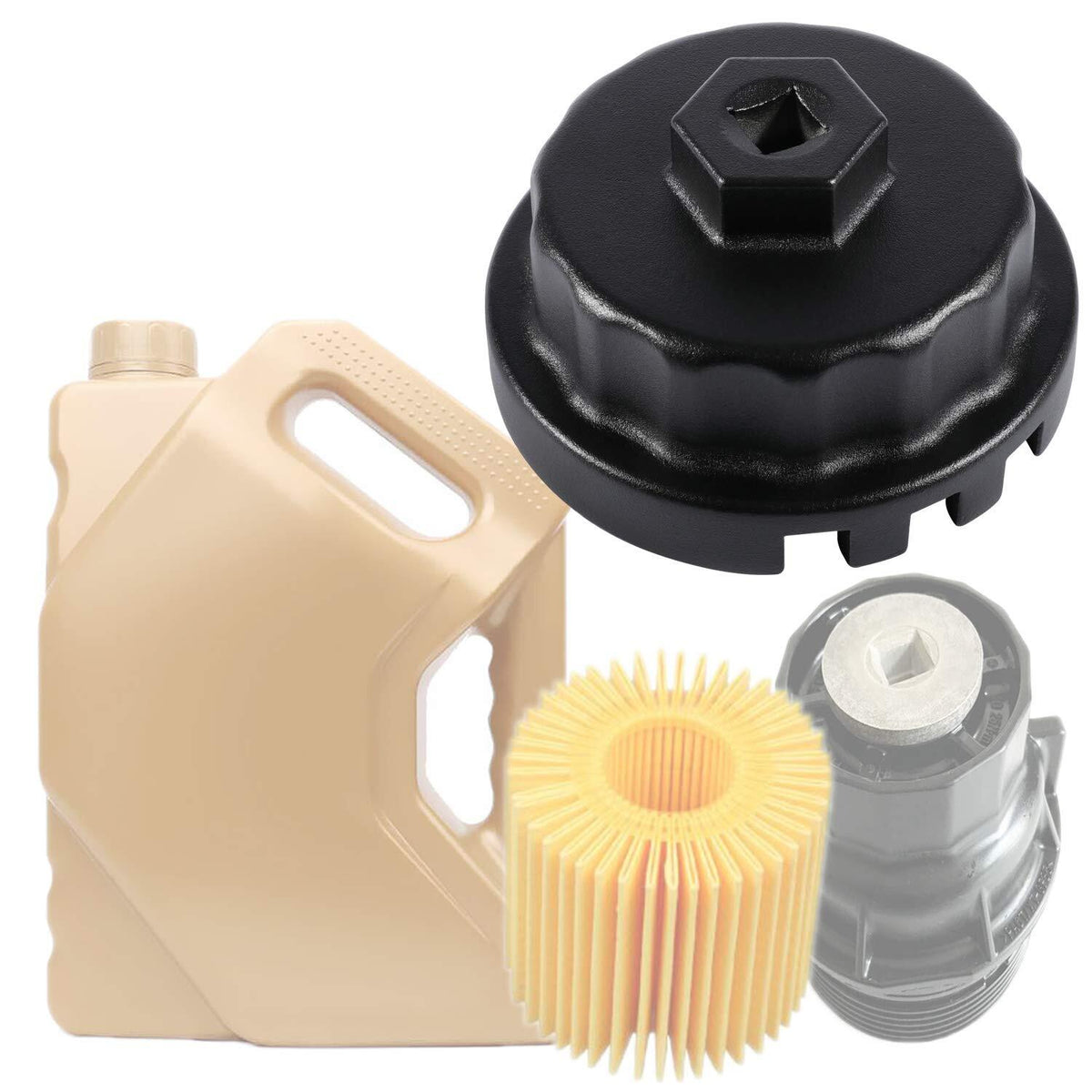 Oil Filter Cap Wrench 64mm 14 Flute for Toyota Lexus Scion 2.5L to 5.7L (Black)