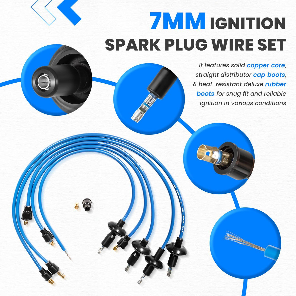 9407 Blue Ignition Spark Plug Wire Set for Vw Dune Buggy Bug Beetle GHIA Thing
