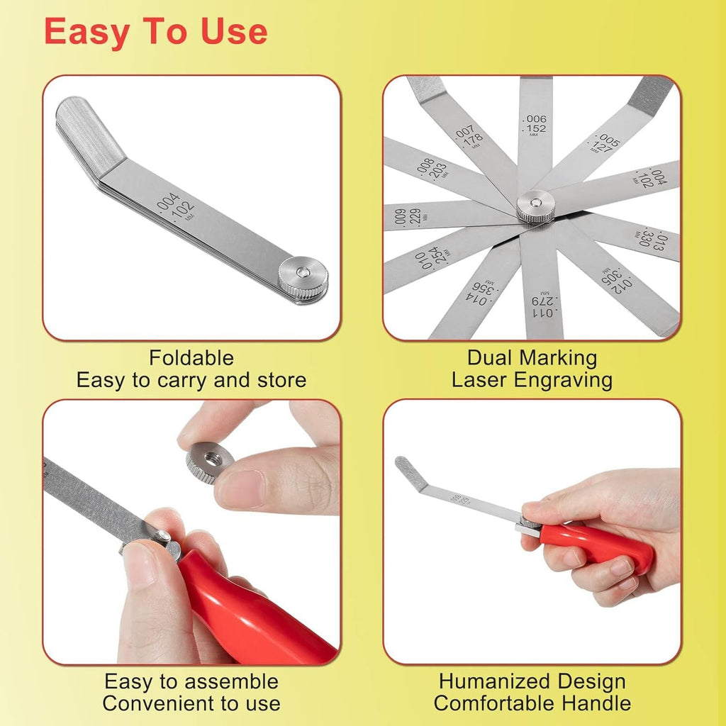 A308 Offset Valve Tappet Gauge 11-Blade Feeler Gauge Kit Sizes 0.004" to 0.014"