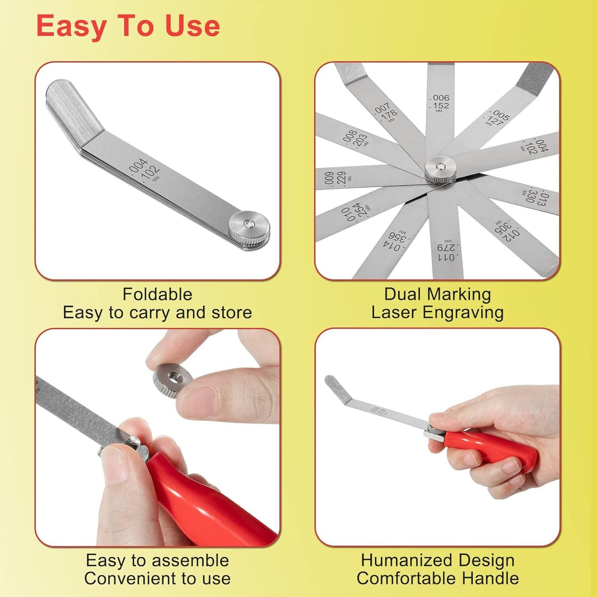 A308 Offset Valve Tappet Gauge 11-Blade Feeler Gauge Kit Sizes 0.004" to 0.014"