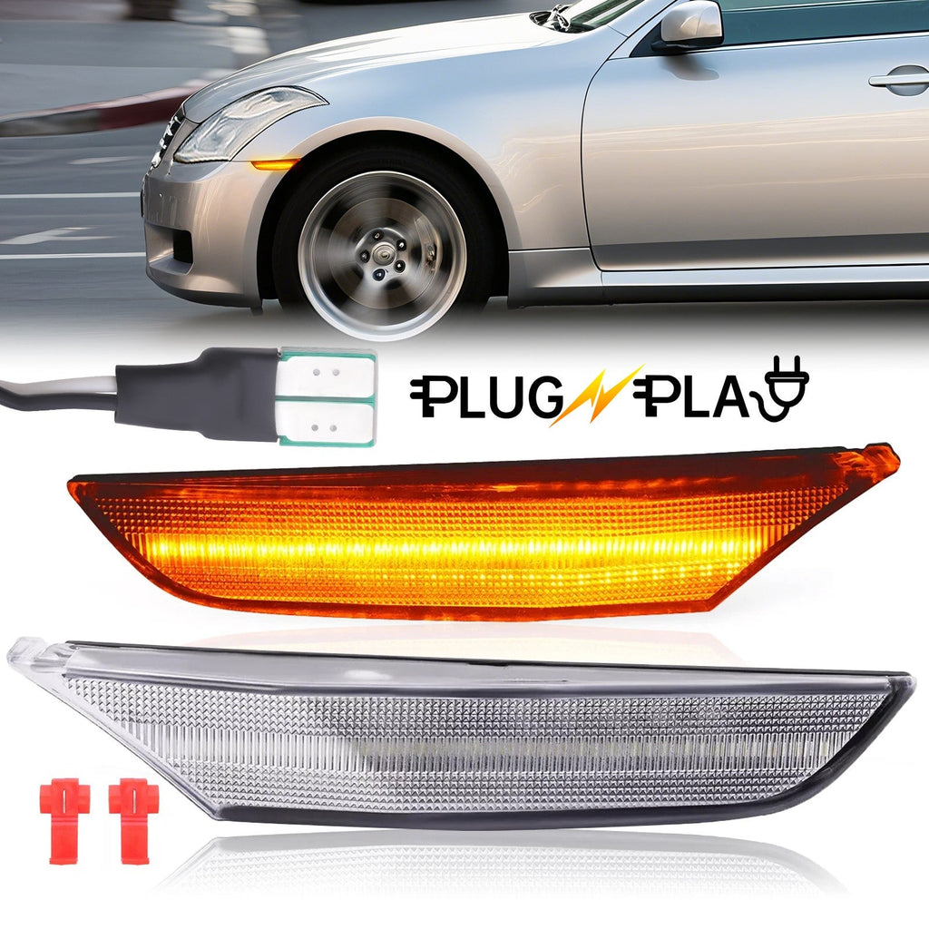 Pair Front Bumper signal light LED Side Marker Light For Infiniti G35 2003-2006