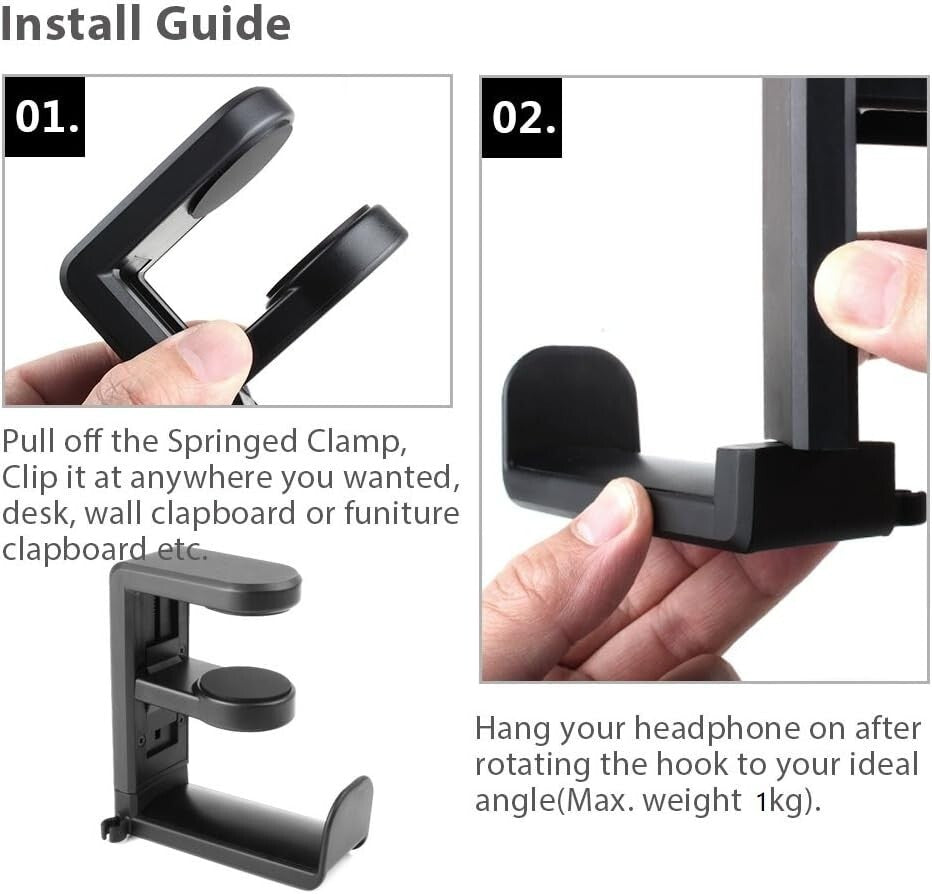 360?? Gaming Headphone Hanger Display Stand Holder Hook Under Desk Headset Mount