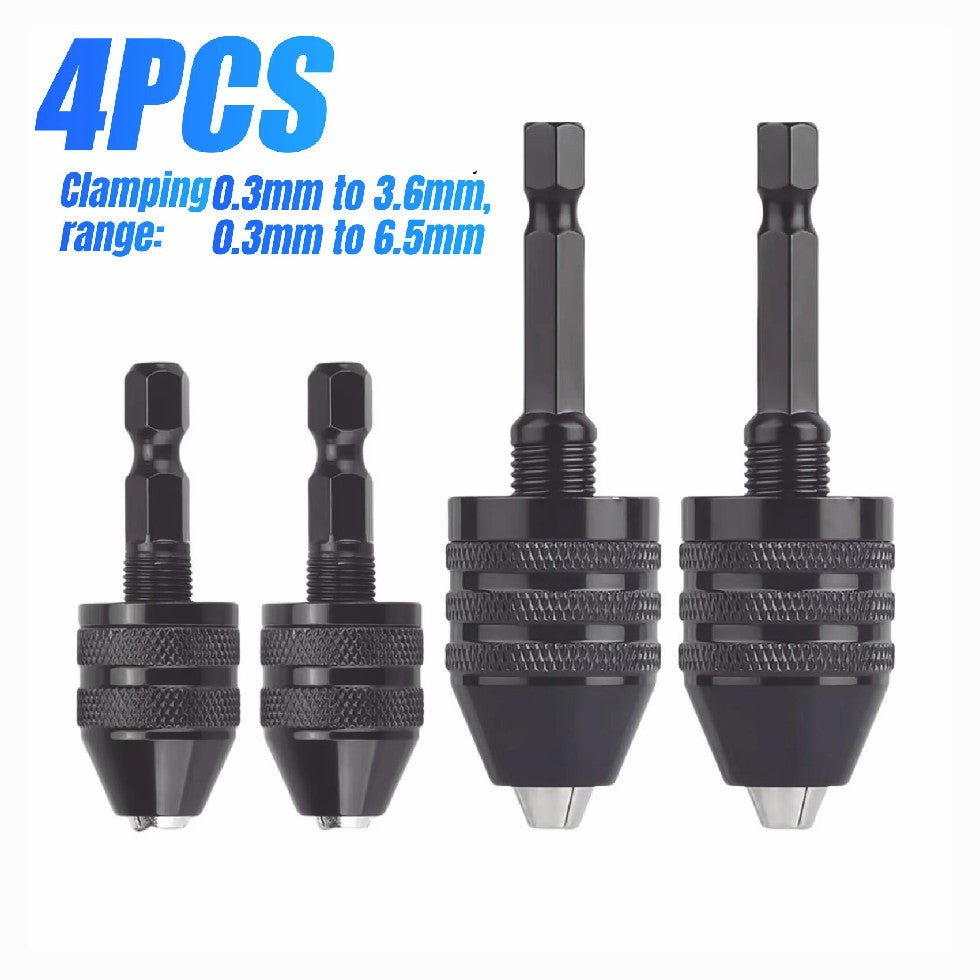 4Pcs 1/4"Hex Shank Keyless Drill Chuck Adapter Bit Change Converter Driver Black