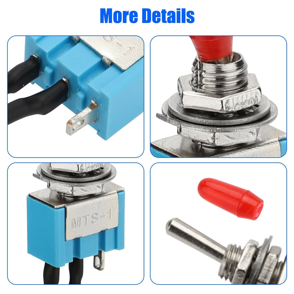 10PCS SPST Mini Toggle Switch Wires On/Off Metal Small Automotive/Boat/Car/Truck