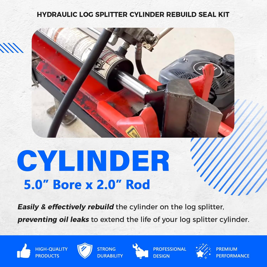 5.0" Bore x 2.0" Rod Cylinder Hydraulic Log Splitter Cylinder Rebuild Seal Kit