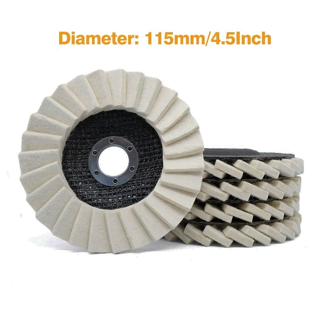 5pcs 4.5" Wool Polishing Wheels Buffer Pads Flap Felt Polishing Finishing Disc