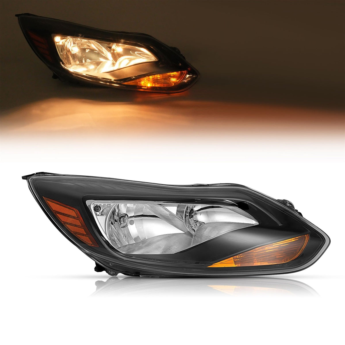 Black Right Passenger Side Headlight Clear Lens Halogen For Ford Focus 2012-2014