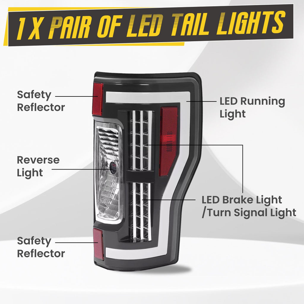 Smoke LED Tail Lights Lamps Pair For Ford F250 F350 F450 SD Super Duty 2017-2019