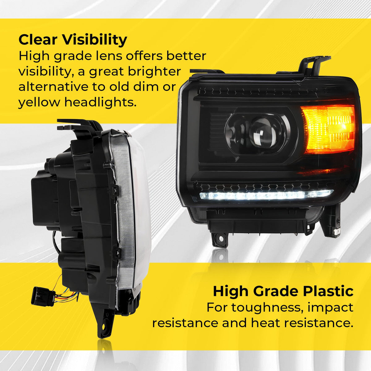 DRL LED Headlights Projector For 2014-2018 GMC Sierra 1500 2015-2019 2500 3500HD