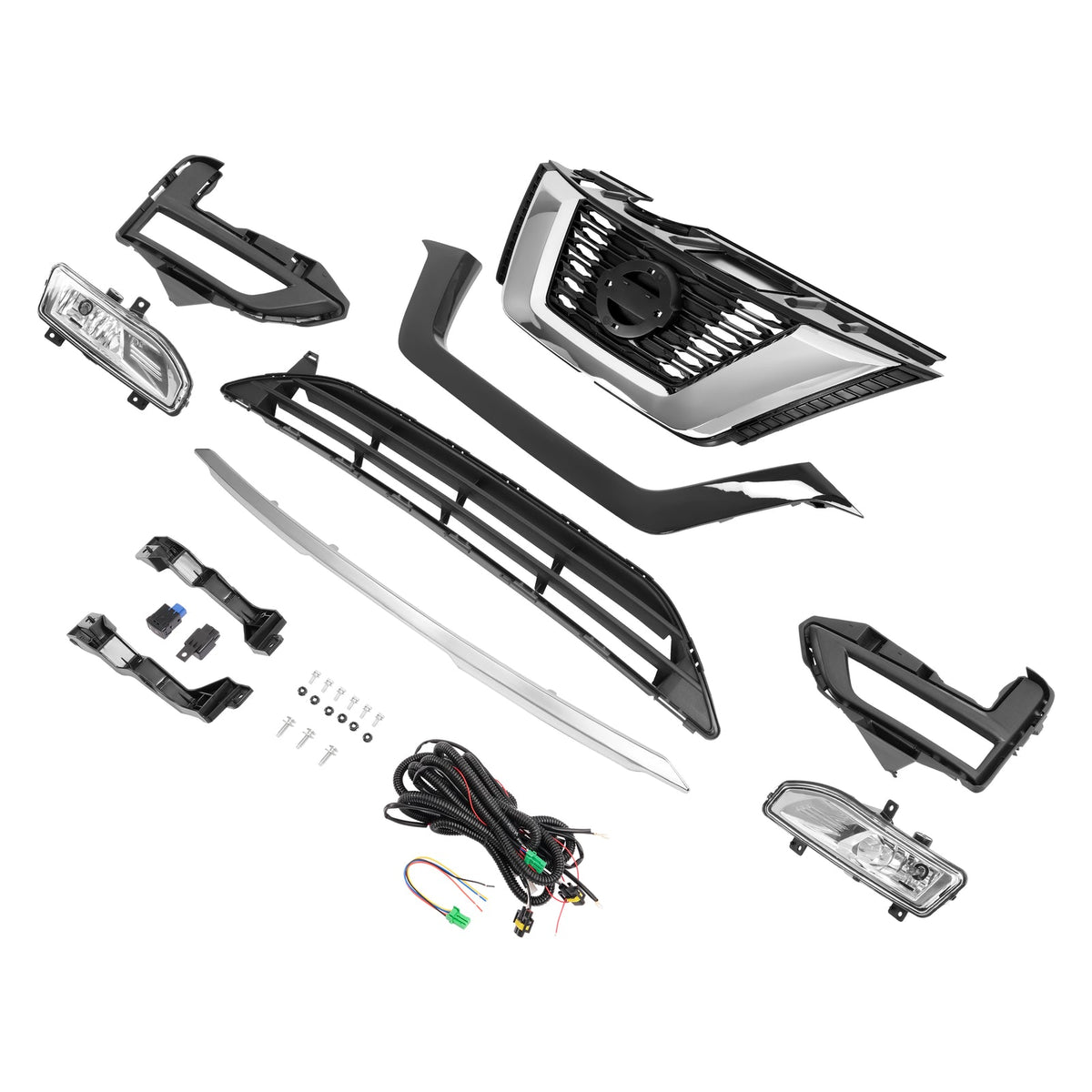 Front Upper Lower Grille Assembly Fog light Kit For Nissan Rogue 2017-2020