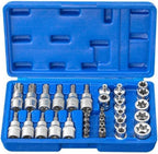NEW 34pcs Torx Star Sockets & Bit Set Male Female E-torx Security Bits 3/8 Drive