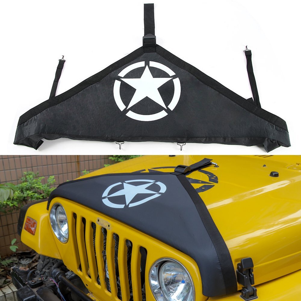 Front Hood Cover Bra Protector T-Style for Jeep Wrangler JK JKU 2007-2018 (Star)