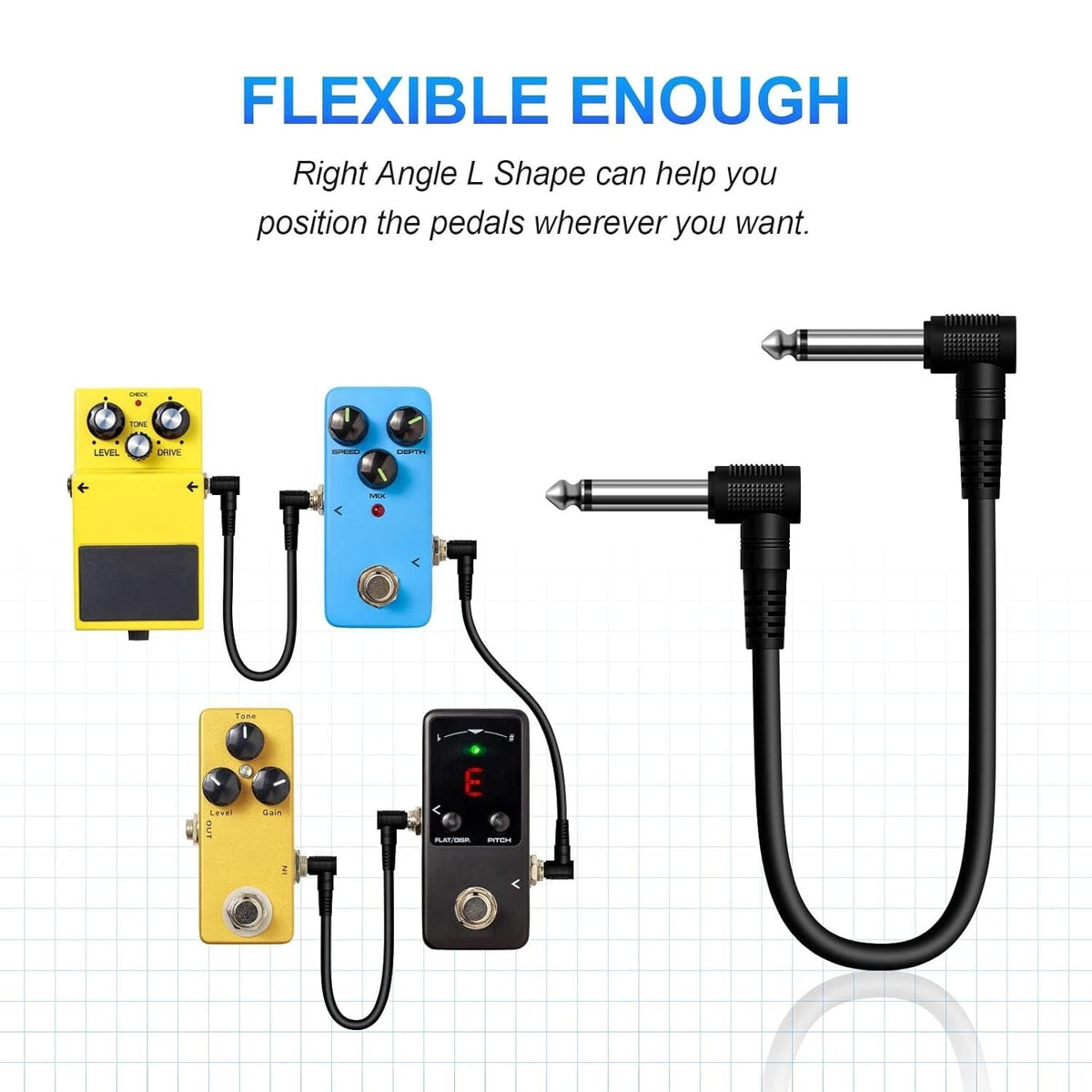 6PCS Patch Cables for Electric Guitar OFC Pedal Board Wire Cords 1/4 Right Angle