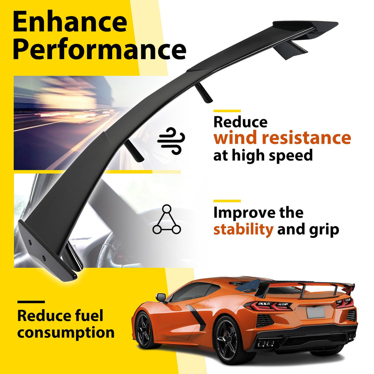 Fit For Corvette C8 Z51 20-24 PAINTED BLACK Rear Trunk Lid High Wing Spoiler ABS