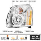 2PCS Headlights Chrome Headlamps With Bulbs For 2007-2014 GMC Yukon XL 1500 2500