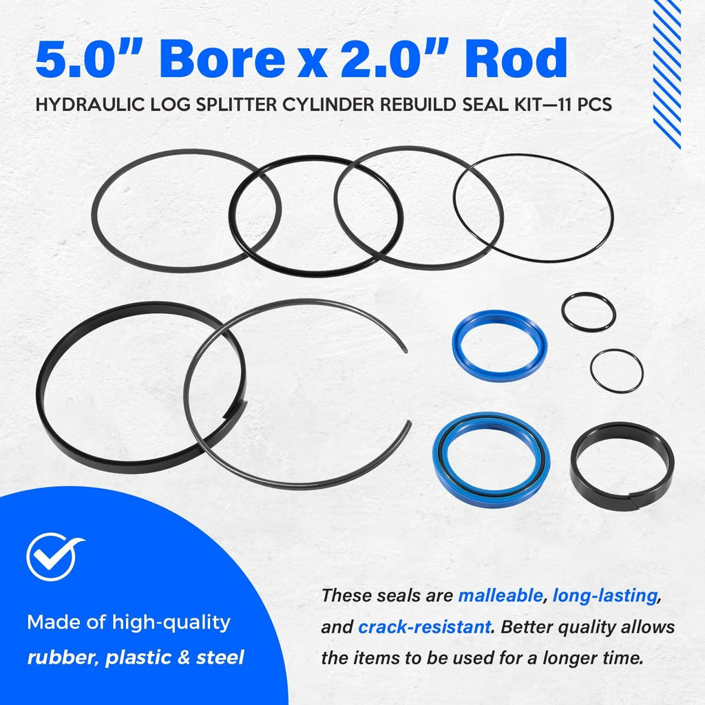 5.0" Bore x 2.0" Rod Cylinder Hydraulic Log Splitter Cylinder Rebuild Seal Kit