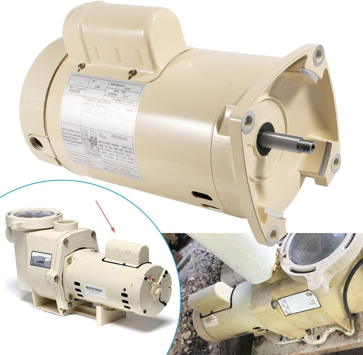 355010S Replacement Motor For Pentair WhisperFlo WFE-4/26 SuperFlo SF-N1-1/2-AE